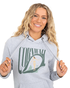 The Born by the Sea Womens Cornwall Surfer Hoodie in Grey Melange