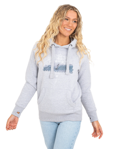 The Born by the Sea Womens Photo Mandala Hoodie in Grey Melange