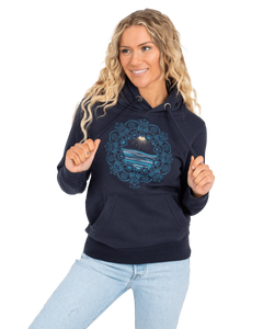 The Born by the Sea Womens Wave Mandala Hoodie in French Navy