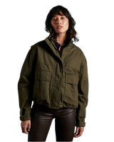 The Superdry Womens Faux Lined Cropped Bora Jacket in Dark Khaki