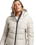 The Superdry Womens Hooded Spirit Sports Puffer Jacket in Pelican