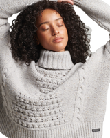 The Superdry Womens Chunky Cable Roll Neck Jumper in Off White