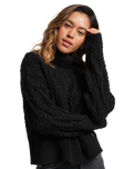 The Superdry Womens Cable Knit Polo Neck Jumper in Black