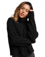 The Superdry Womens Cable Knit Polo Neck Jumper in Black