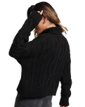 The Superdry Womens Cable Knit Polo Neck Jumper in Black