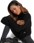 The Superdry Womens Cable Knit Polo Neck Jumper in Black