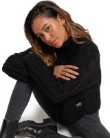 The Superdry Womens Cable Knit Polo Neck Jumper in Black