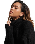 The Superdry Womens Cable Knit Polo Neck Jumper in Black