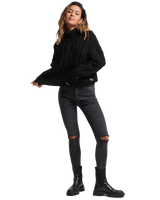 The Superdry Womens Cable Knit Polo Neck Jumper in Black