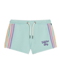 The Superdry Womens Rainbow Side Stripe Logo Shorts in Grey Green