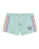 The Superdry Womens Rainbow Side Stripe Logo Shorts in Grey Green