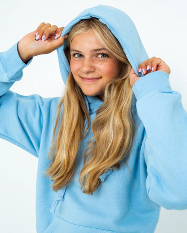 Girls Turtle Hoodie in Powder Blue