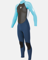 Girls Impact 3/2mm Back Zip Wetsuit (2022) in Ink Blue, Bright Cyan & White