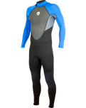 The Alder Mens Impact 3/2mm Back Zip Wetsuit in Black, HV Royal & Ash