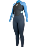 The Alder Womens Womens Impact 3/2mm Back Zip Wetsuit in Graphite, Faeince Blue & Glacier