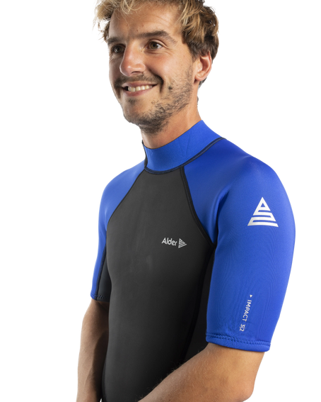 The Alder Mens Impact 3/2mm Shorty Wetsuit in Black & Royal Ash