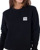 The Hurley Womens Supply Waffle Long Sleeve T-Shirt in Black