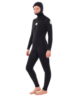 Womens Dawn Patrol 5/4mm Hooded Chest Zip Wetsuit in Black