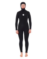 Womens Dawn Patrol 5/4mm Hooded Chest Zip Wetsuit in Black