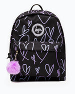 The Hype Glitter Scribble Heart Backpack in Black & Purple