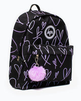 The Hype Glitter Scribble Heart Backpack in Black & Purple