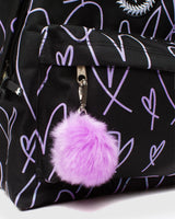 The Hype Glitter Scribble Heart Backpack in Black & Purple