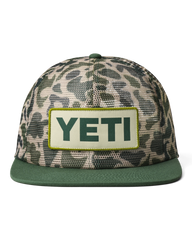 Woven Flat Brim Snapback Cap in Camo