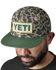 Woven Flat Brim Snapback Cap in Camo