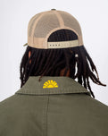 The Salt Water Seeker Mens Vibes Trucker in Khaki Moss