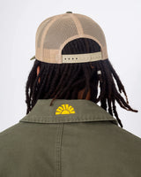 The Salt Water Seeker Mens Vibes Trucker in Khaki Moss