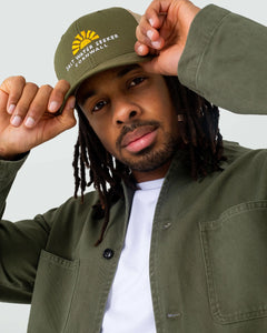 The Salt Water Seeker Mens Vibes Trucker in Khaki Moss