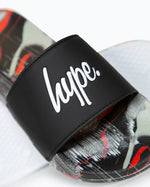 The Hype Boys Boys Red Camo Blur Drips Script Sliders in Red Camo