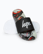 The Hype Boys Boys Red Camo Blur Drips Script Sliders in Red Camo