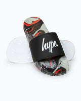 The Hype Boys Boys Red Camo Blur Drips Script Sliders in Red Camo